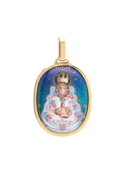 medalla oro amarillo 18 kilates virgen del rocio esmaltada vista frontal 053_55-3
