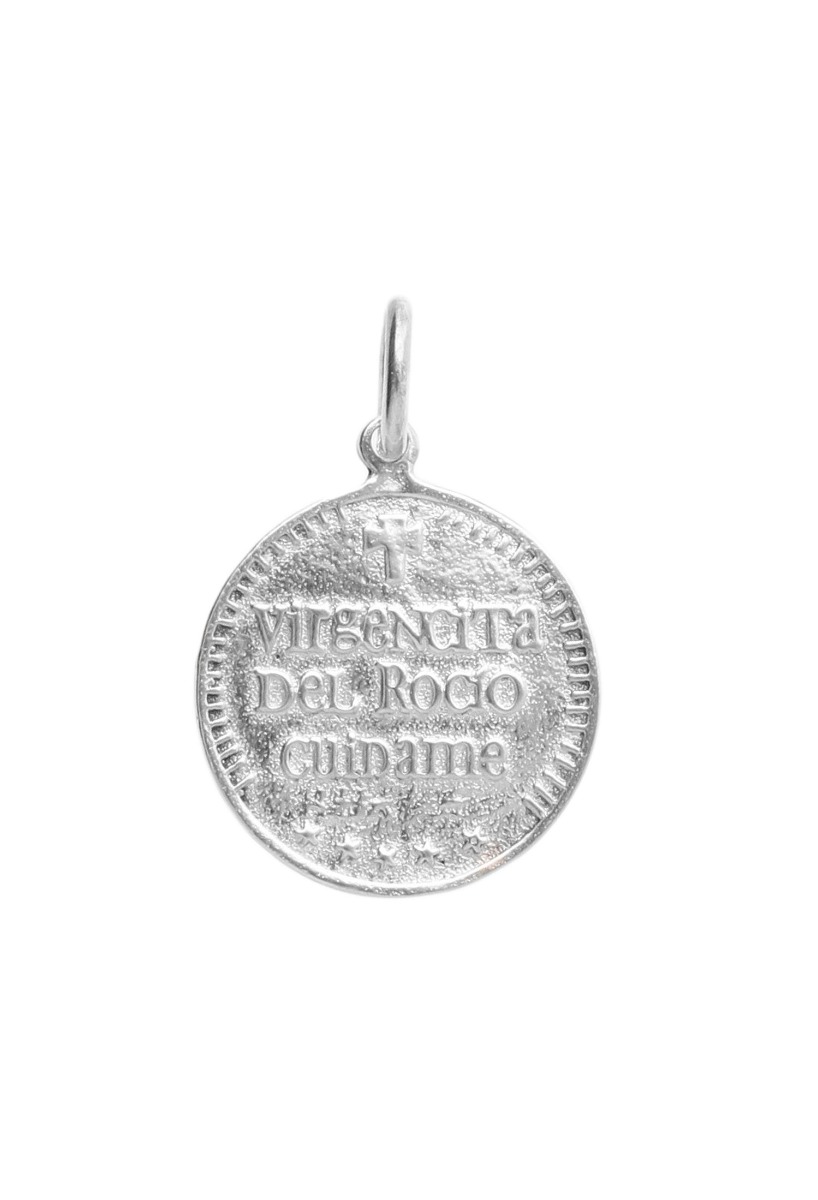 Medalla plata para niña Virgen del Rocio 240_MP-14E-B medalla de plata con esmalte coleccion porfi vista principal vista trasera