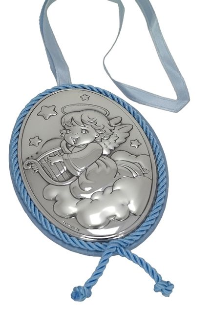 Medallas bebe Musicales para cuna plata de ley marco azul regalos para bautizos a precios baratos 088_005156-C