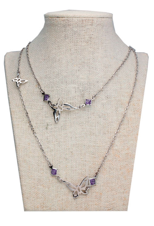 Collar de plata con entrepiezas forma mariposa 144_EG243-A ollar de plata rodinada con cuarzos amatista y motivos mariposas foto en peto de joiyeria 144_EG243-A_02