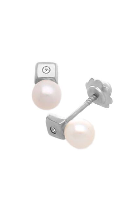 pendientes oro blanco 18 kilates perla cultivada y motivo con diamante ideales para recien nacida foto se ve el cierre 095_463372-CU-P-B_01