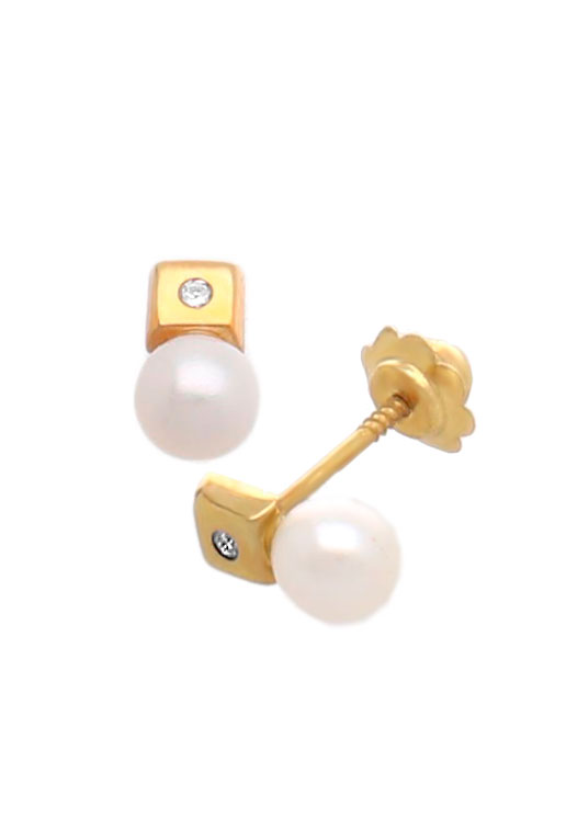 pendientes oro amarillo 18 kilates perla cultivada y motivo con diamante ideales para recien nacida foto vista tornillo 095_463372-CU-P_01