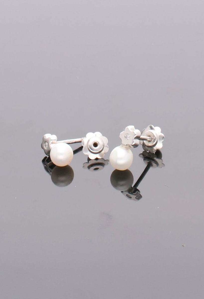 Pendientes oro blanco 18k con perlas y diamantes para bebé 095_463372-FL-P-B pendientes de oro blanco para bebe con diamantes y perlas cultivadas foto sin recortar 095_463372-FL-P-B_01