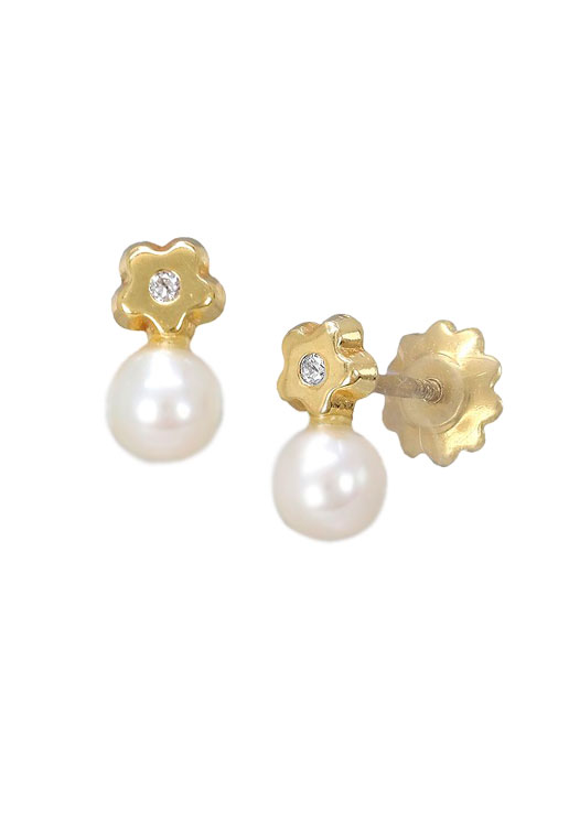 pendientes para bebe oro amarillo 18 kilates con perlas cultivadas y diamantes foto lateral 095_463372-FL-P_01