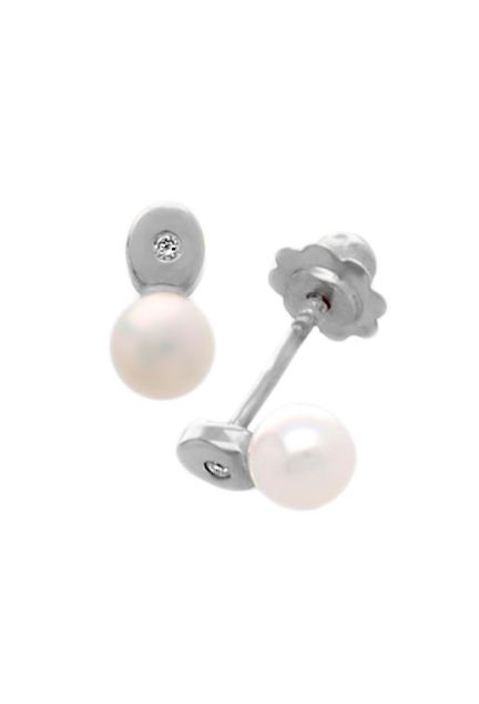 pendientes para bebe oro blanco 18k con perlas y diamantes foto de lado 095_463372-OV-P-B_01