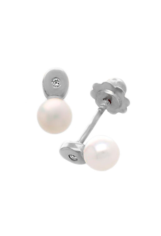 pendientes para bebe oro blanco 18k con perlas y diamantes foto de lado 095_463372-OV-P-B_01