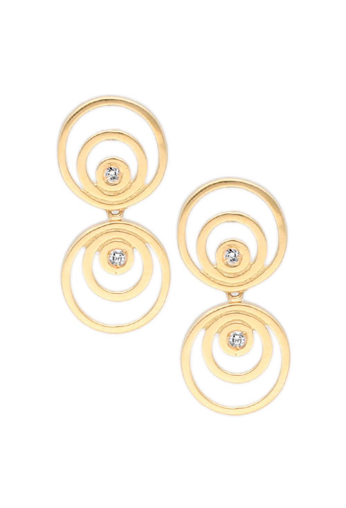 Pendientes oro 18k y diamantes 007_12422-B pendiente oro amarillo 18 kilates con diamantes talla brillante modelo largo de colgar circulos interiores foto frontal 007_12422-B