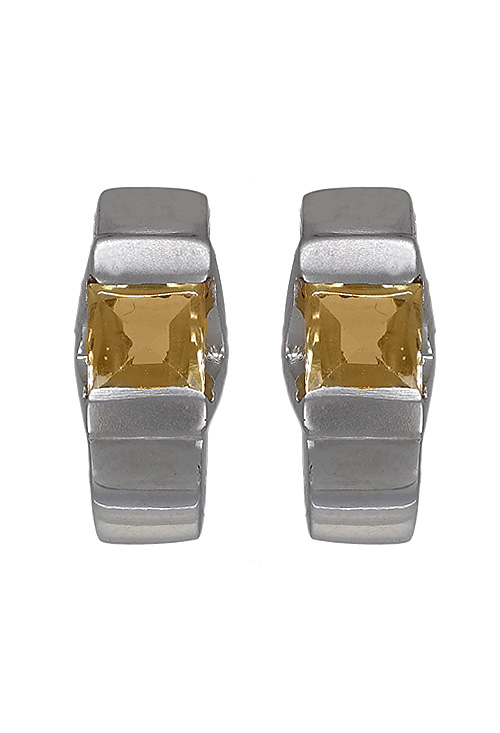 Pendiente oro blanco con citrino talla carré frontal