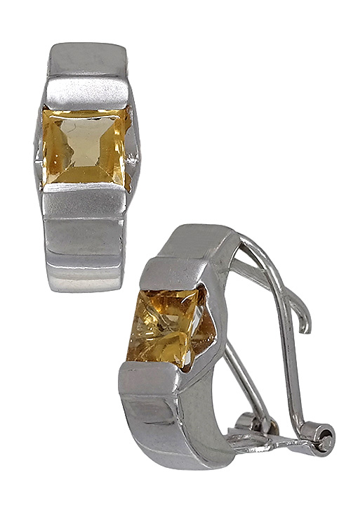 Pendiente oro blanco con citrino talla carré mixta