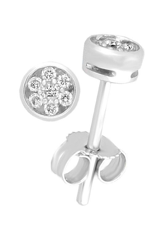 Pendientes oro blanco y diamantes 035_E2152000 pendiente tipo dormilona circulo plano con 7 diamantes engastados a ras tipo cuajo vista lateral 035_E2152000_01