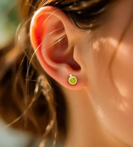 pendientes-de-oro-18k-con-brillante-y-olivina-115_00336E-379-OA modelo mujer