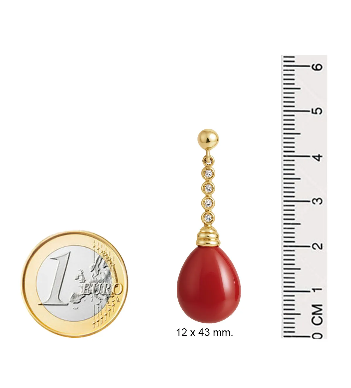 Pendientes de oro largos con circonitas y coral 007_11135-C pendientes de oro 18k largos con circones y coralinas 007_11135-C medidas