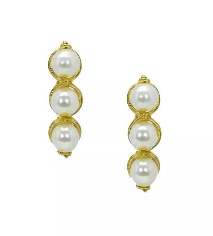 pendientes de oro 18k y perlas cultivadaas Tres Deseos vista frontal