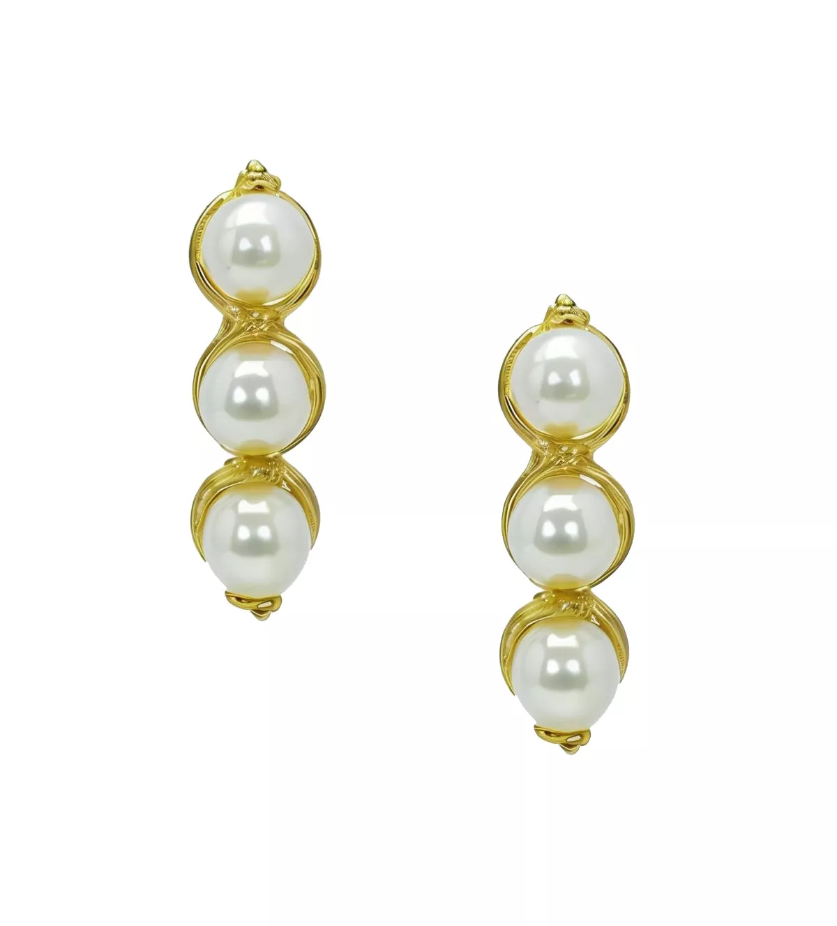 pendientes de oro 18k y perlas cultivadaas Tres Deseos vista frontal