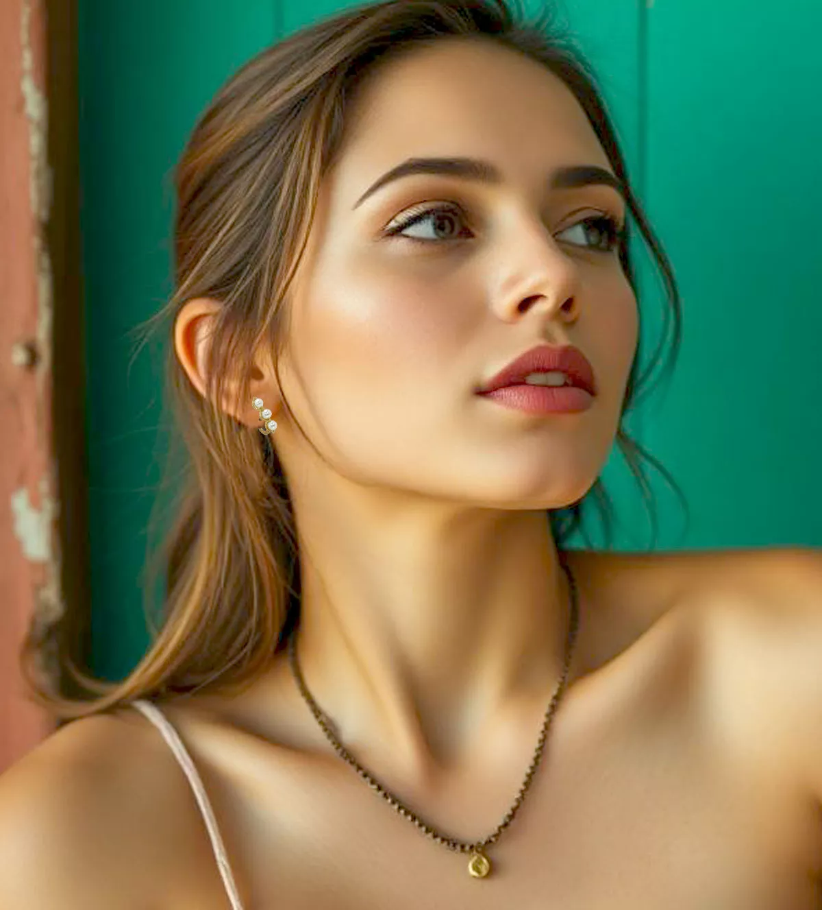 Pendientes de oro 18k y perlas "Tres Deseos" pendientes de oro 18k y perlas cultivadaas Tres Deseos vista modelo