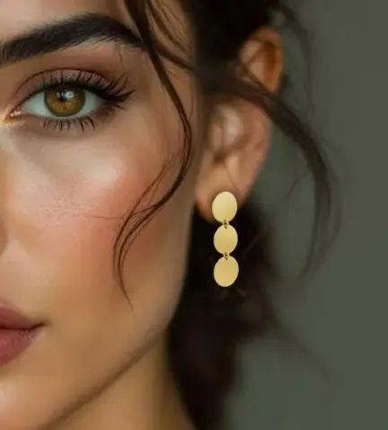 pendientes de oro amarillo q8k largos 3 circulos 057_45392-0000_M modelo mujer