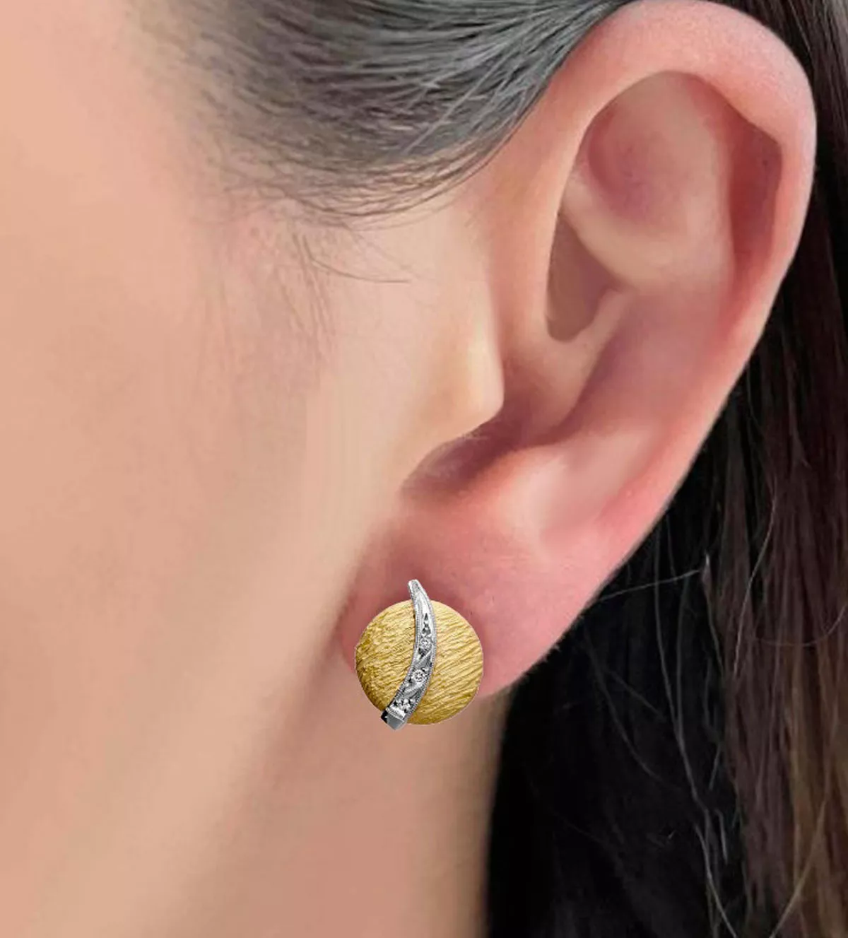 Pendientes de oro bicolor 18k "Bólidos" pendientes de oro bicolor 18k bolidos foto modelo