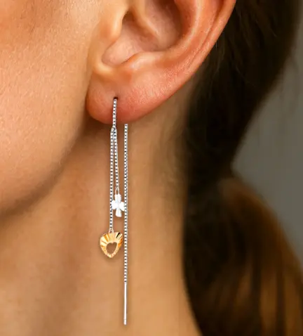 pendientes-de-oro-bicolor-18k-cadena-veneciana-100_C1020 modelo mujer