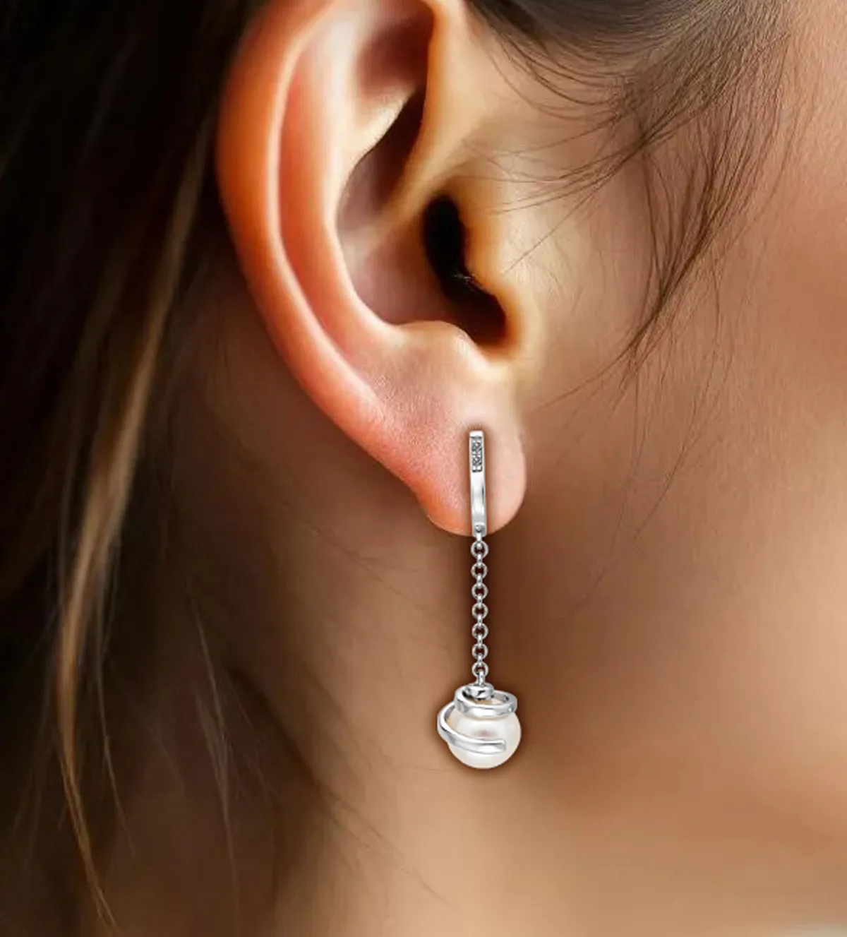 Pendientes de oro largos con perlas y diamantes 100_6588E pendientes de oro blanco 18k con diamantes naturales y perlas cultivadas 100_6588E_10