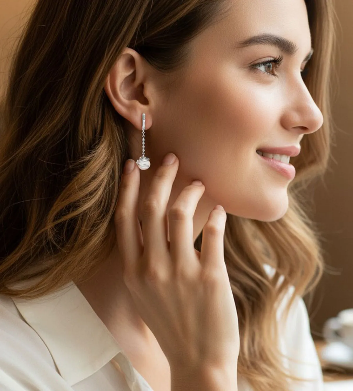 Pendientes de oro largos con perlas y diamantes 100_6588E pendientes de oro blanco 18k con diamantes naturales y perlas cultivadas 100_6588E_11