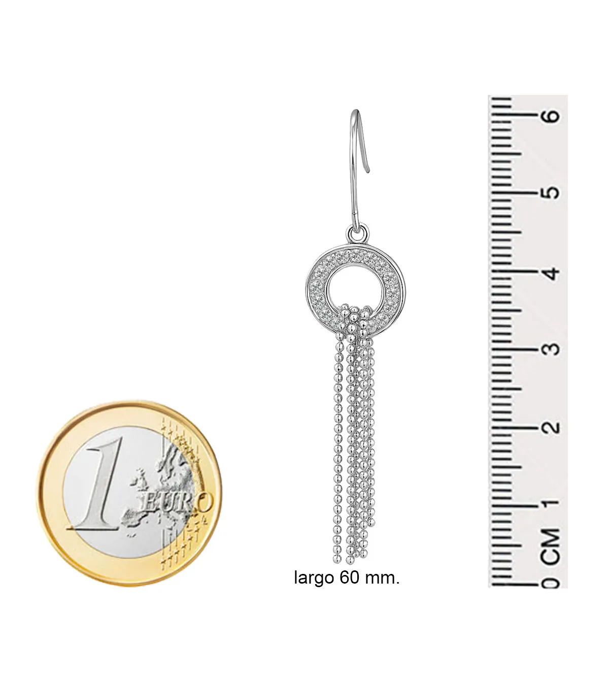 Pendientes de oro largos con flecos de bolas y circones 019_P5406-B pendientes de oro blanco flecos de bolas 019_P5406-B medidas