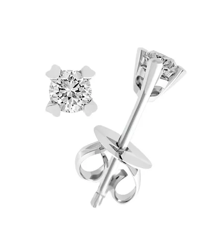 pendientes de oro blanco con diamantes en garras fotografia con toma lateral