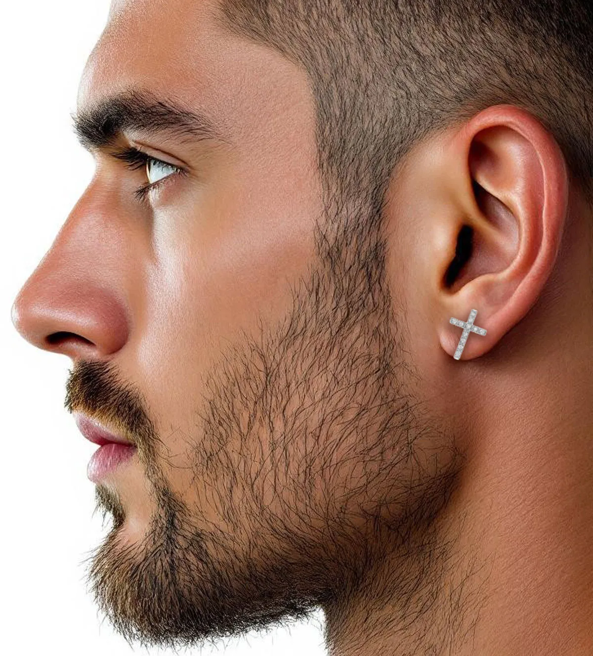 Pendientes de oro blanco y diamantes forma de cruz 020_XB4350 pendientes-de-oro-blanco-y-diamantes-cruces-020_XB4350 fotos modelo hombre