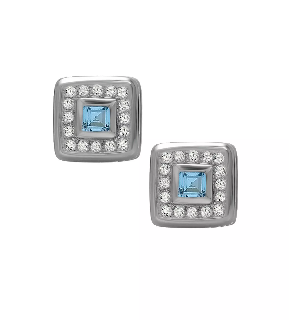 pendientes de oro blanco 18k con circones y topacio azul