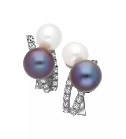 pendientes de oro con perlas y diamantes trilogia toma frontal