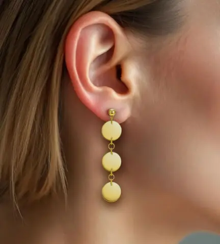 pendientes de oro largos 3 circulos 007_11130 modelo mujer