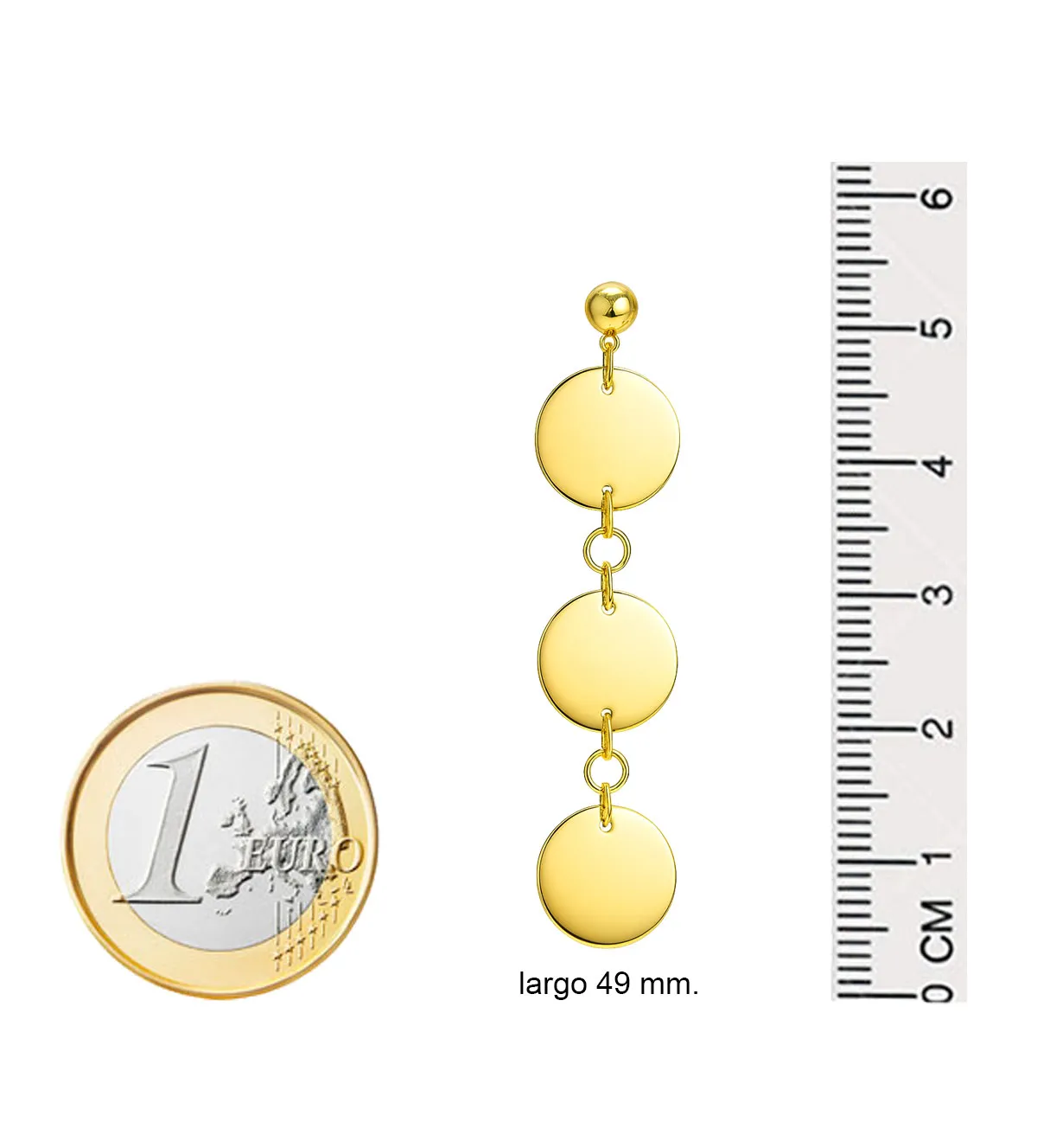 Pendientes de oro largos con circulos 007_11130 pendientes de oro largos 3 circulos 007_11130 medidas
