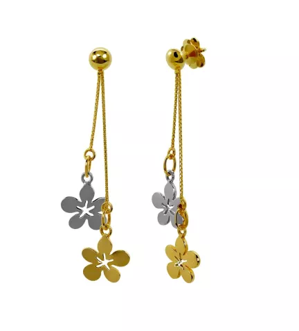 pendientes de oro largos bicolore floral foto principal