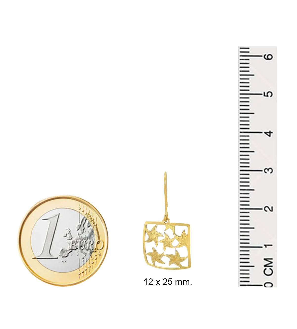 Pendientes de oro amarillo 18k largos con estrellas 197_0478 pendientes de oro largos estrellas 197_0478 medidas