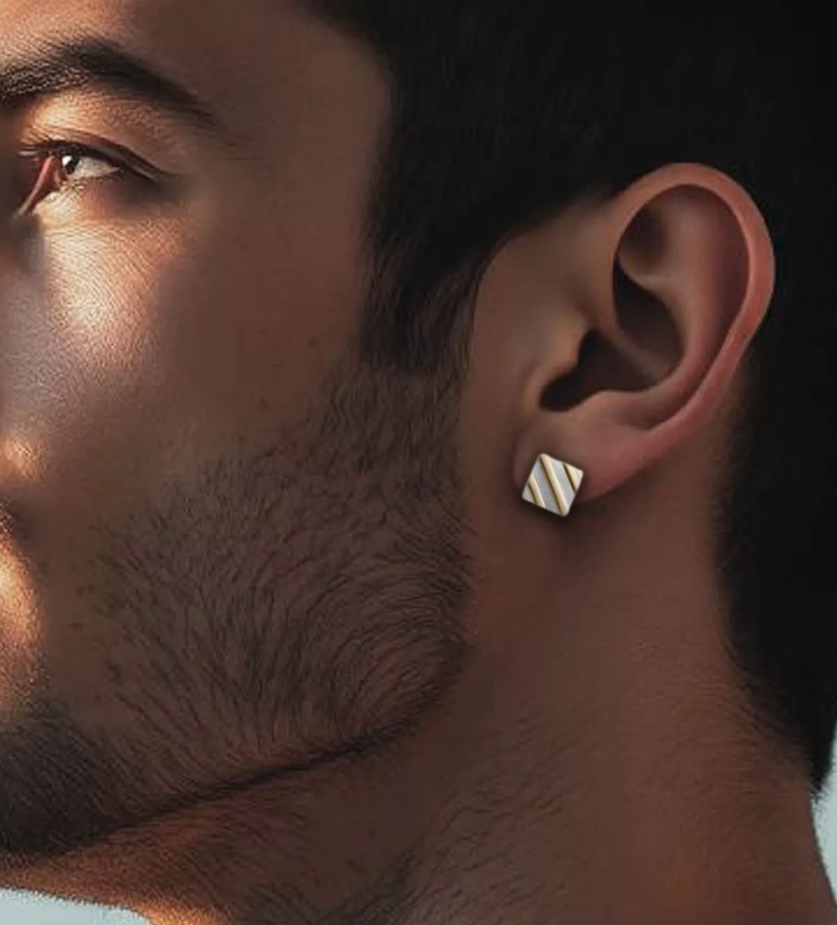 Pendientes de oro y acero "Fusión" pendientes de acero y oro para hombre