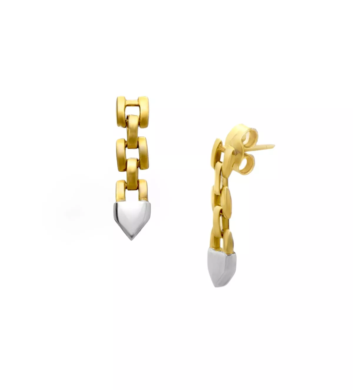 Pendientes de oro y acero "Punta Dual" pendientes de oro y acero punta dual