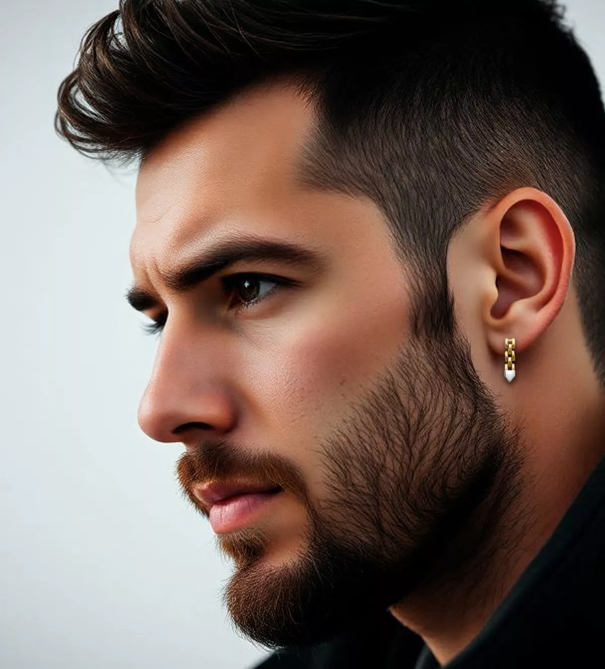 Pendientes de oro y acero "Punta Dual" pendientes de oro y acero punta dual fotograma con modelo masculino