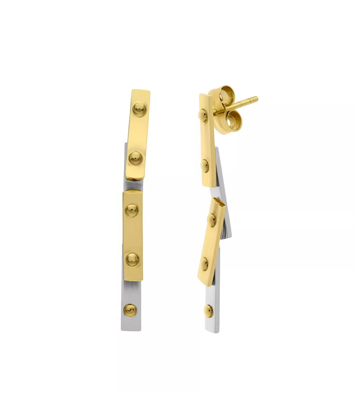 pendientes de oro y acero INDUSTRIAL foto detalle cierre de presion