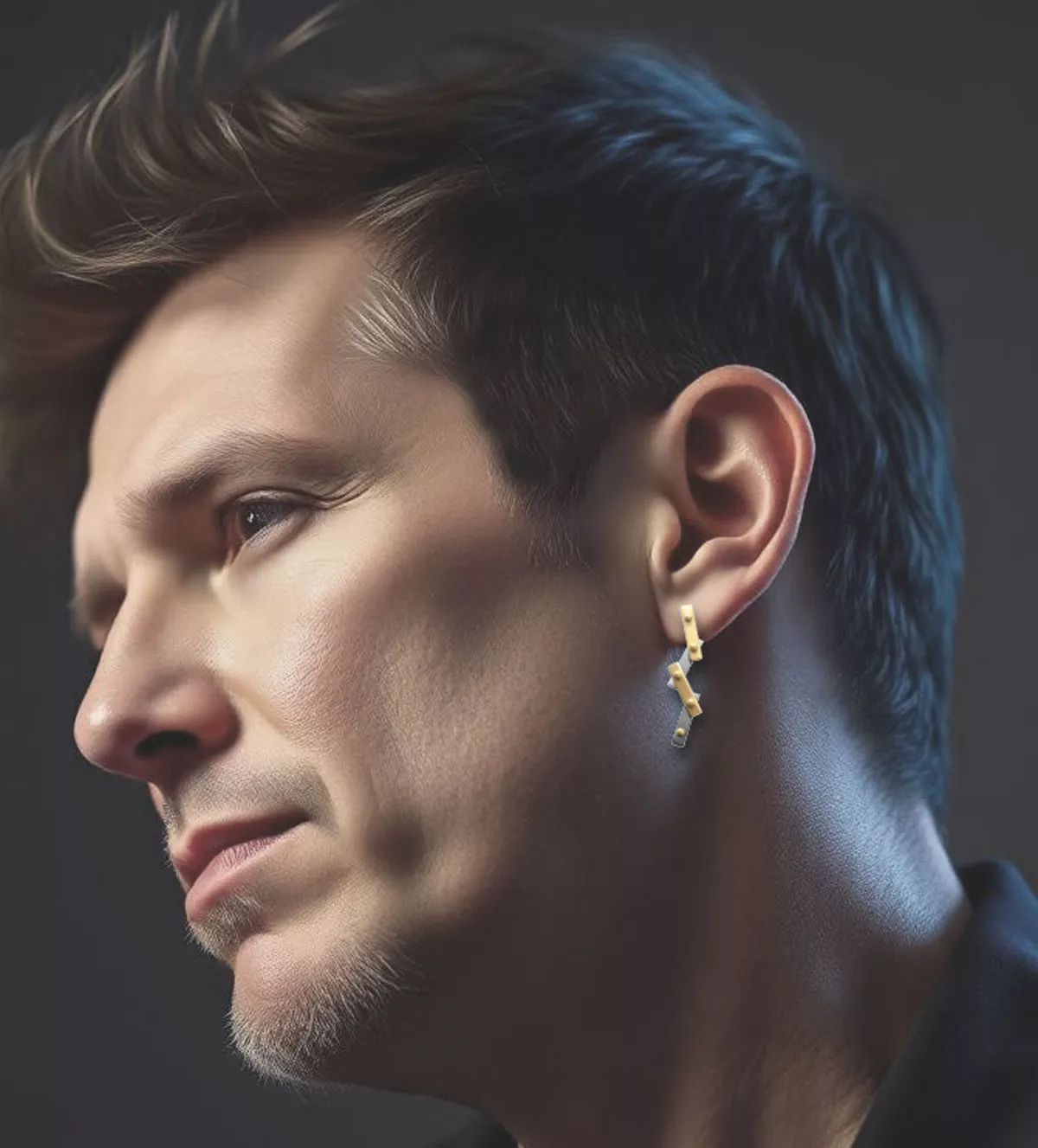 Pendientes de oro y acero INDUSTRIAL pendientes de oro y acero INDUSTRIAL modelo masculino IA