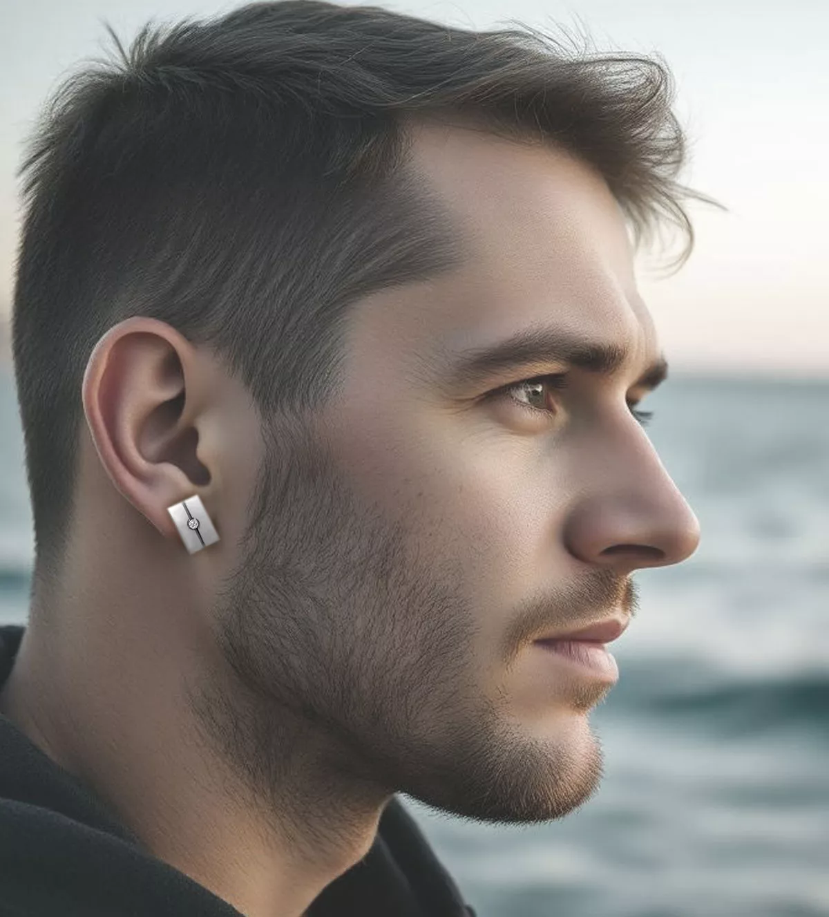 Pendientes de oro y acero con diamante TACOS pendientes de oro y acero tacos toma modelo IA hombre