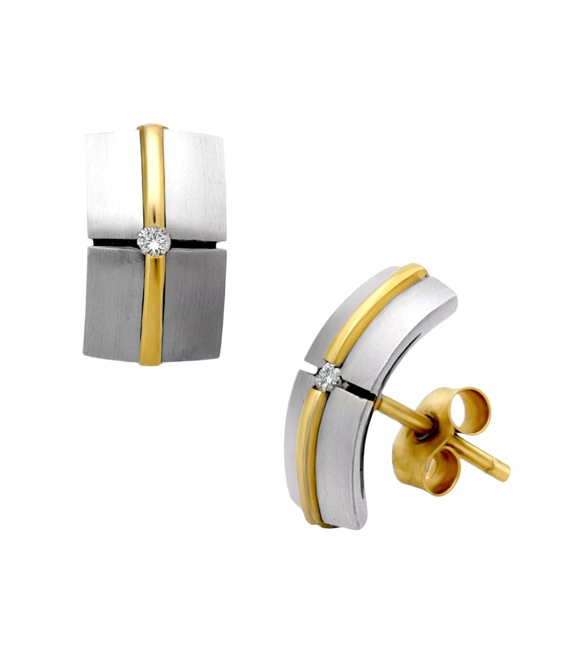 Pendientes de oro y acero con diamante ESCUDO pendientes de oro y acero con diamante