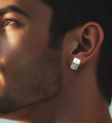 pendientes de oro y acero con diamante toma hombre IA