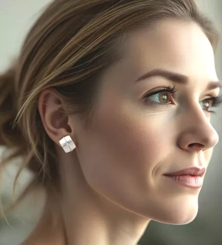 pendientes de oro y acero con diamante toma modelo mujer IA