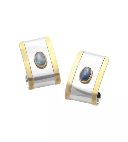 pendientes de oro y acero con zafiro ESCUDO