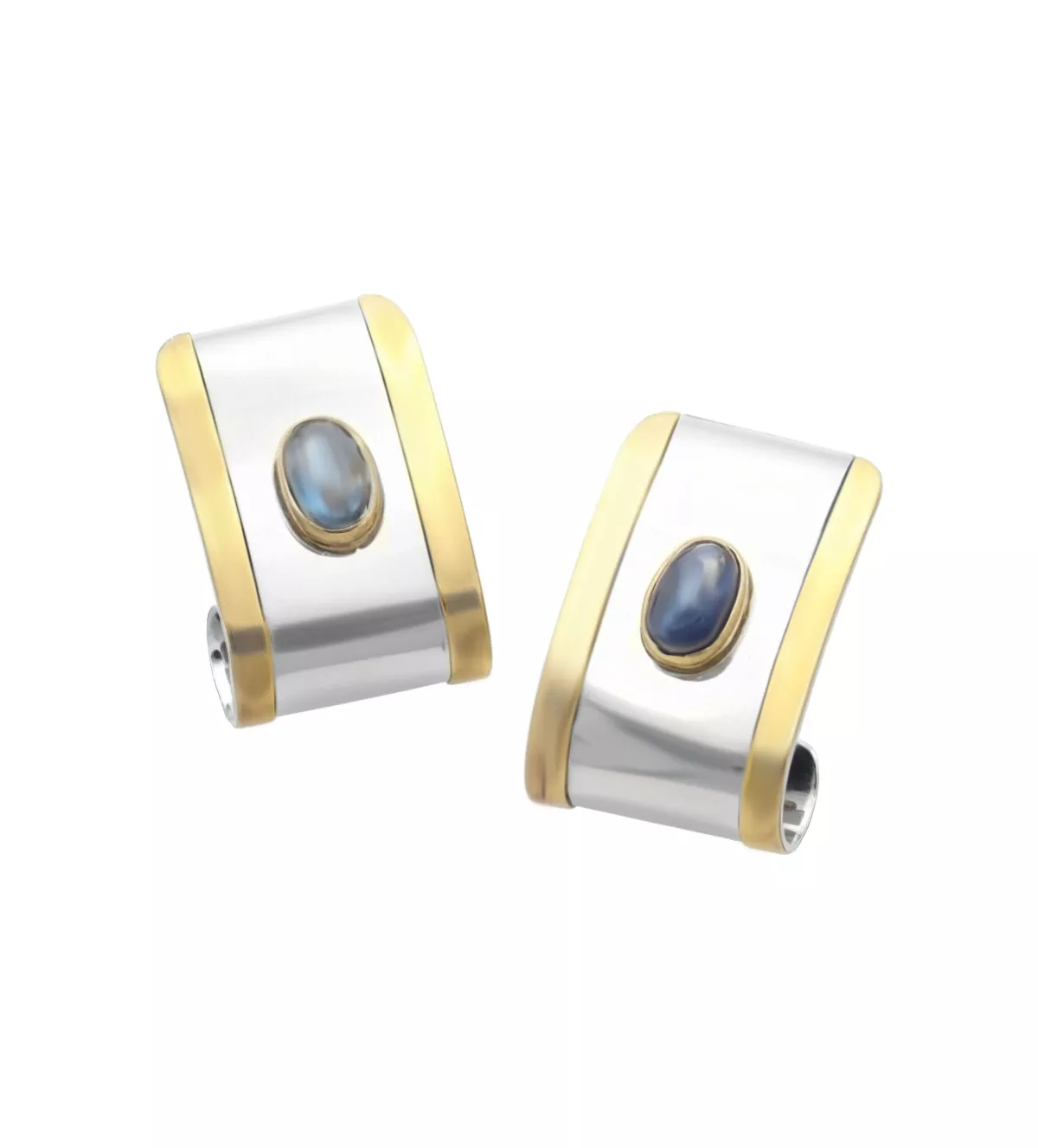 Pendientes de oro y acero con zafiro azul ESCUDO pendientes de oro y acero con zafiro ESCUDO