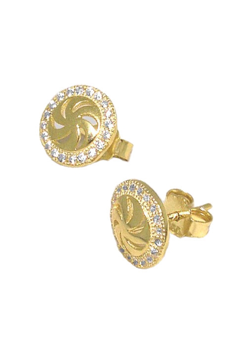 Pendientes plata chapada IP amarillo con circonitas pendientes de plata chapada IP amarillo con circonitas motivo molinete