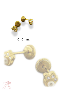 Pendientes dormilona oro 1ª ley 750 mmas. (18 k.) con piedras oro amarillo rfcia.197_1-1305