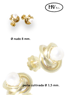 Pendientes oro amarillo y perla cultivada para niña 234_1182 Pendientes dormilona oro 1ª ley 750 mmas. (18 k.) con piedras oro amarillo rfcia.234_1182