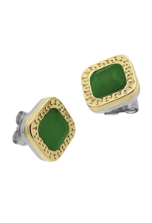 Pendientes acero y oro con cuarzo verde 094_61399-PTGP-2 Pendientes fantasia diversos materiales rfcia.094_61399-PTGP-2