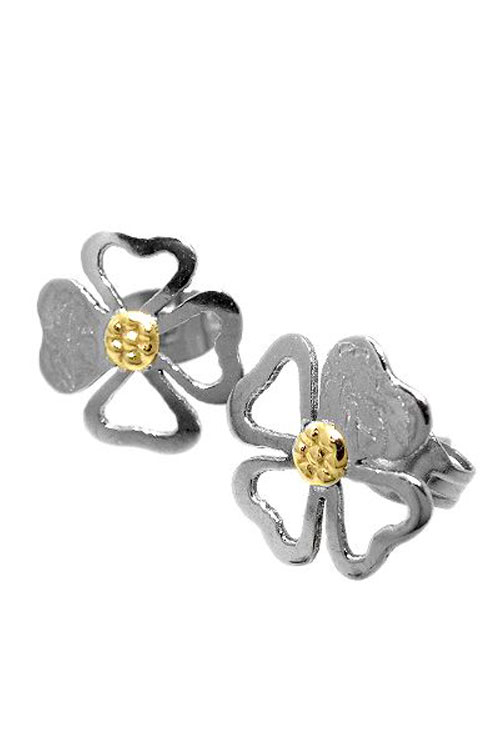 Pendientes acero y oro forma trébol 094_70600-PR Pendientes acero y oro forma trébol 094_70600-PR-0