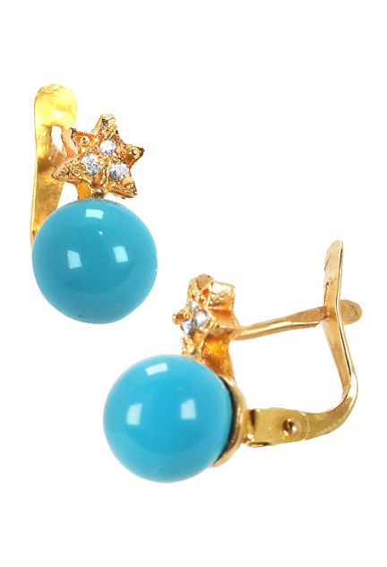 Pendientes nina oro amarillo. circonitas y turquesa - foto 1 - rfcia.052_041-T-P